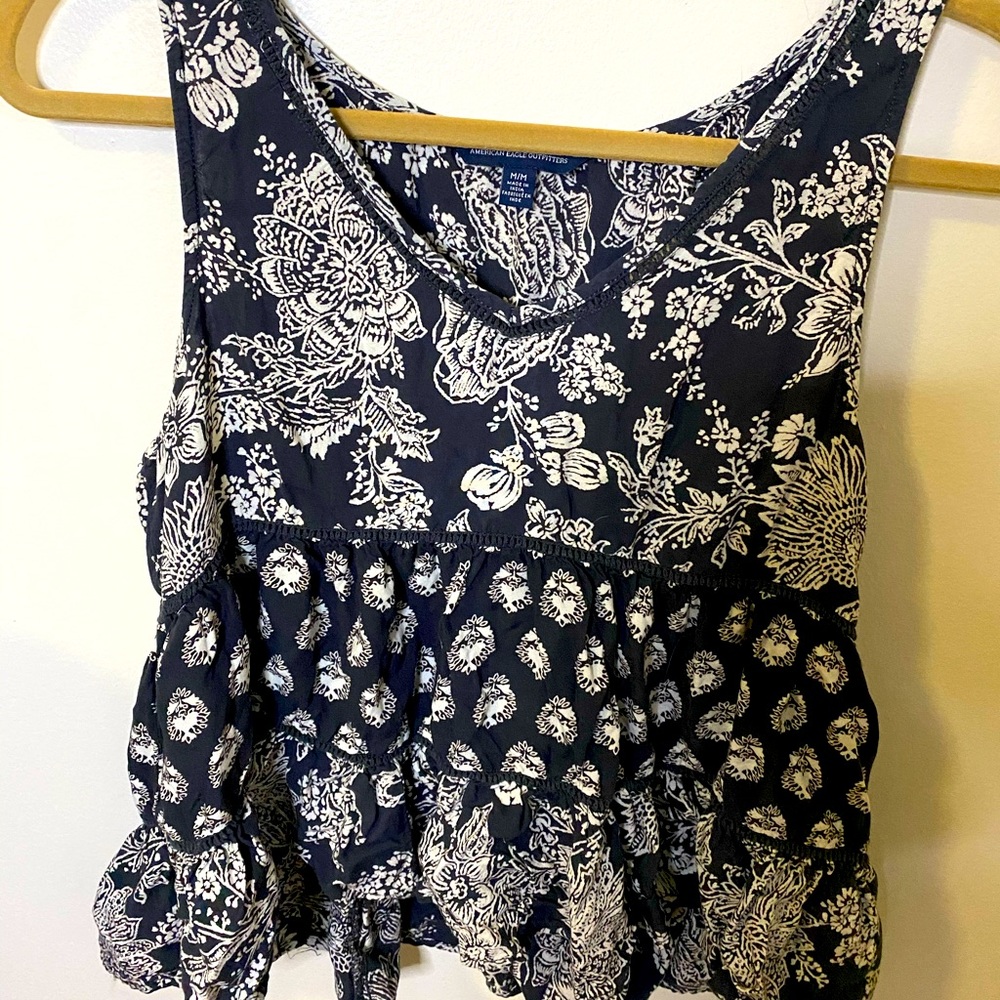 Navy and white patterned tank top